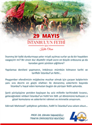 TRAKYA ÜNİVERSİTESİ REKTÖRÜ PROF. DR. ERHAN TABAKOĞLU’NUN 29 MAYIS İSTANBUL’UN FETHİ MESAJI 