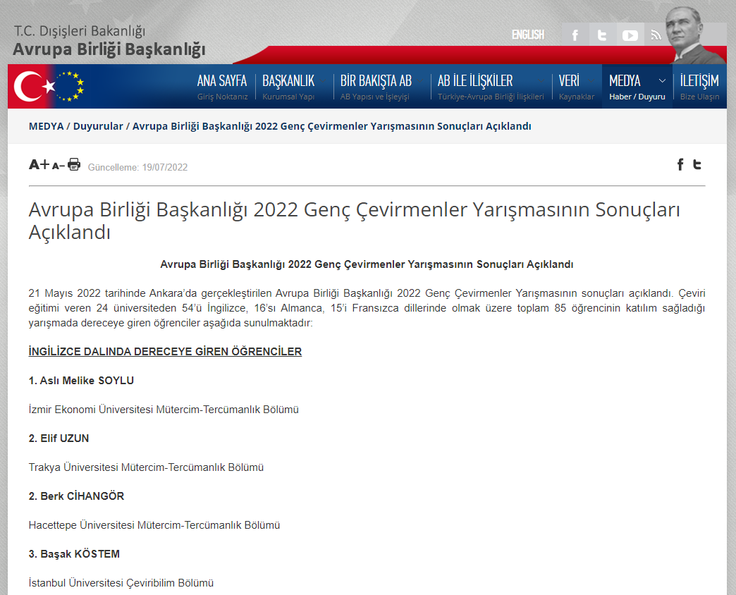 TRAKYA ÜNİVERSİTESİ EDEBİYAT FAKÜLTESİ ÖĞRENCİSİNİN BAŞARISI