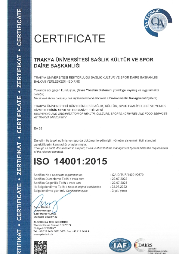 TRAKYA ÜNİVERSİTESİ SAĞLIK KÜLTÜR VE SPOR DAİRE BAŞKANLIĞI ULUSLARARASI AKREDİTE OLDU