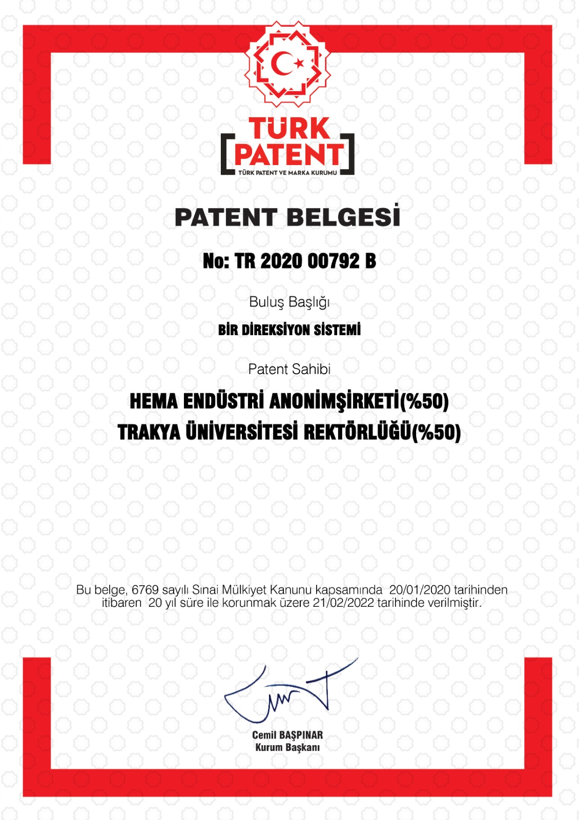 MÜHENDİSLİK FAKÜLTESİ DEKANI PROF. DR. METİN AYDOĞDU’NUN BULUŞU PATENT ALDI
