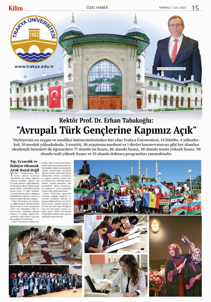 TRAKYA ÜNİVERSİTESİ, ALMANYA KİLİM GAZETESİNİN SAYFALARINDA…