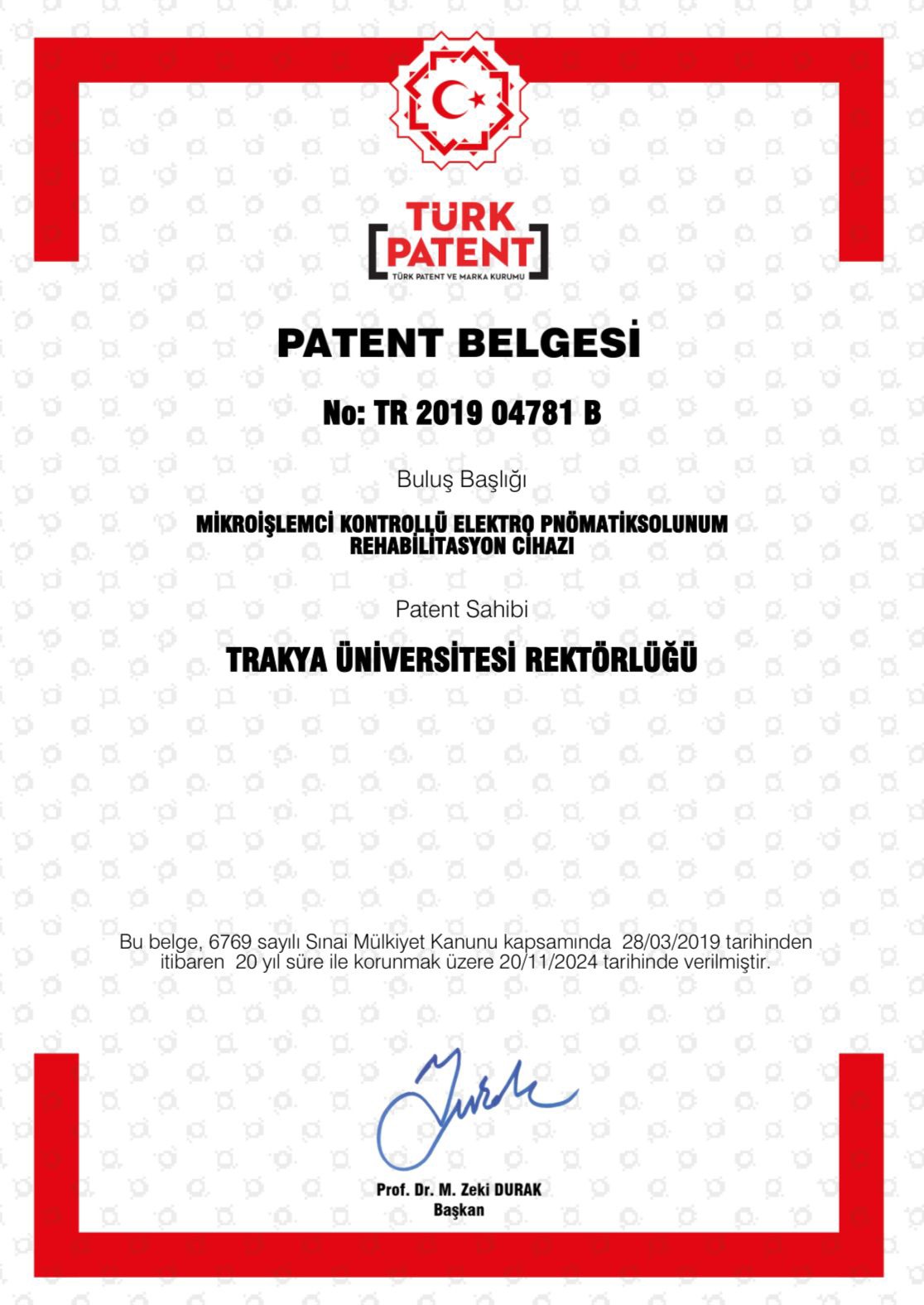 ÖĞRETİM ÜYELERİMİZİN PATENT BAŞARISI