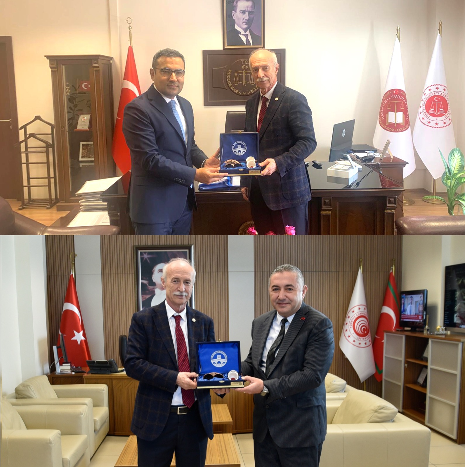 REKTÖRÜMÜZDEN İDARE MAHKEMESİ BAŞKANI YASİN AYNA İLE TRAKYA GÜMRÜK VE DIŞ TİCARET BÖLGE MÜDÜRÜ ALİ TOPÇU’YA ZİYARET