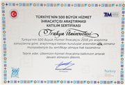 ÜNİVERSİTEMİZ "TÜRKİYE’NİN 500 BÜYÜK HİZMET İHRACATÇISI"NDAN BİRİ OLDU