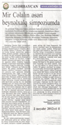 AZERBAYCAN GAZETESİ'NDE ÜNİVERSİTEMİZDE YAPILAN "ULUSLARARASI DİL, YAZIN, DEYİŞBİLİM SEMPOZYUMU" HAKKINDA YAYIMLANAN HABER